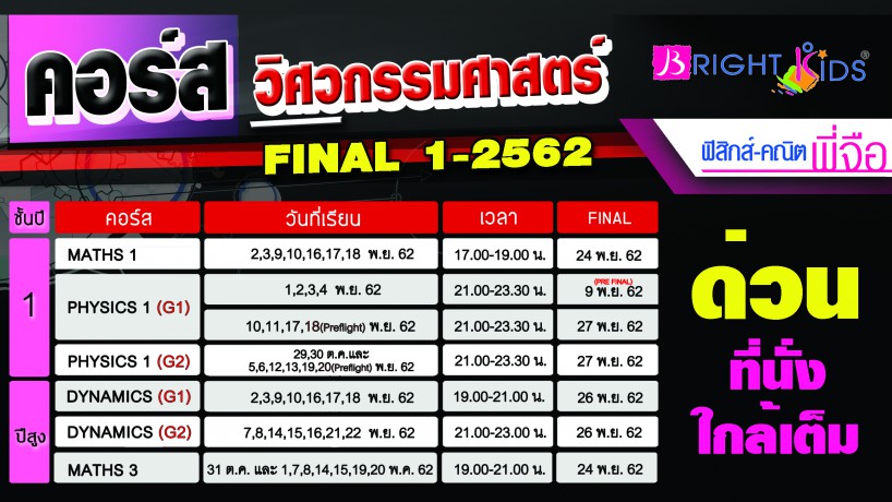 ใกล้เต็ม ! รีบสมัครด่วน…คอร์สวิศวกรรมศาสตร์ Final 1/2562